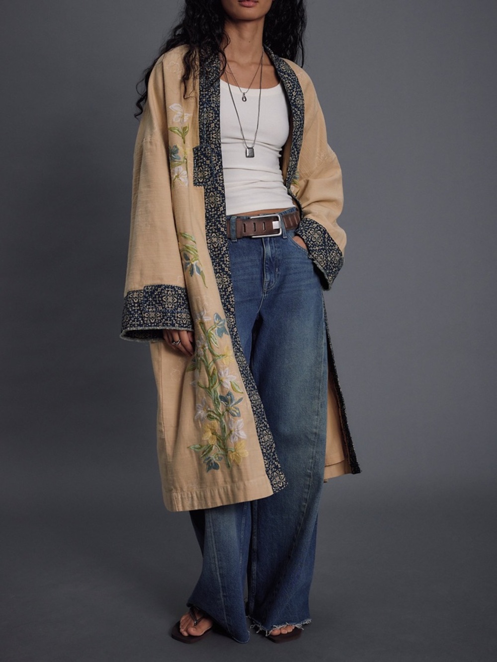 Free People Henlow Embroidered Duster Long Cardigan - Yellow - M/L - NWT - Picture 2 of 8
